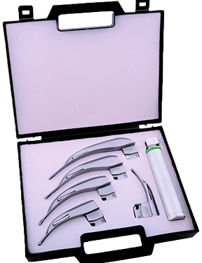 Single use fiber optic laryngoscope set with Macintosh and Miller blades